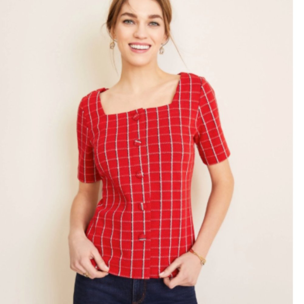NWT Ann Taylor Tweed Square Neck Button Top